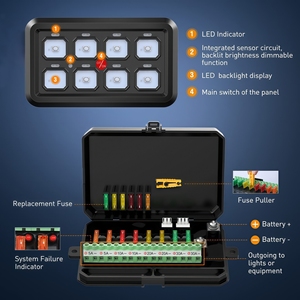 Bộ điều khiển công tắc xe hơi 8 gang, hệ thống rơle cầu chì điều khiển mạch điện 12V, bộ công tắc đèn LED tự động điều chỉnh độ sáng bật/tắt cho xe tải, xe cắm trại, xe RV - Product Image 3