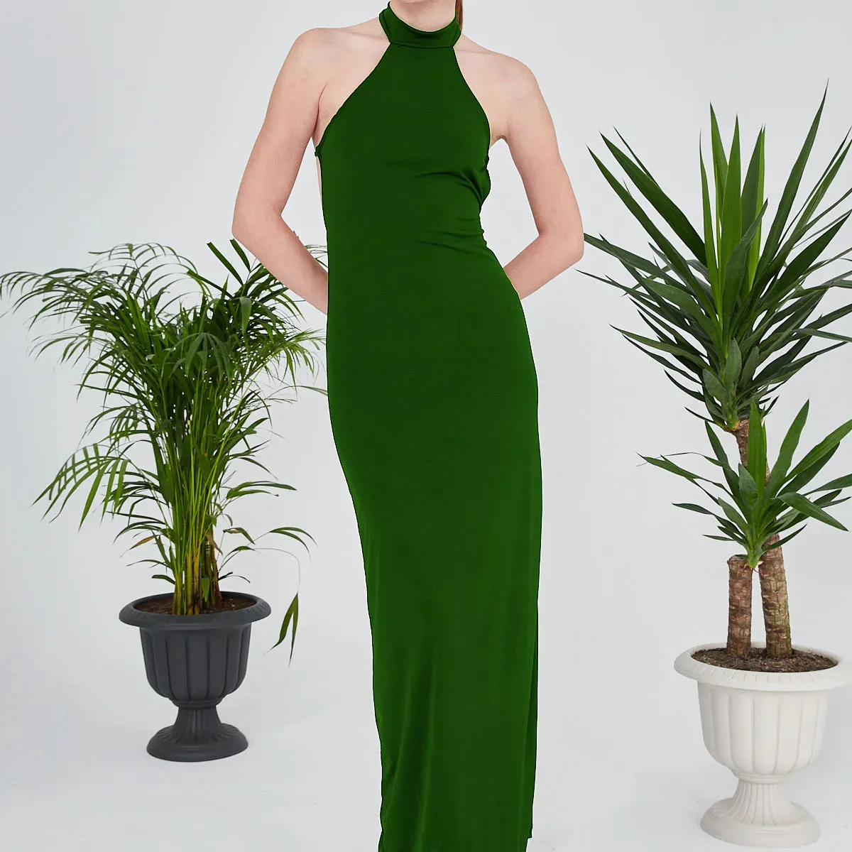 Maxi Length green Camisole Dress Well-Fitting Stylish Dress Elegant Dress With Back Detail green