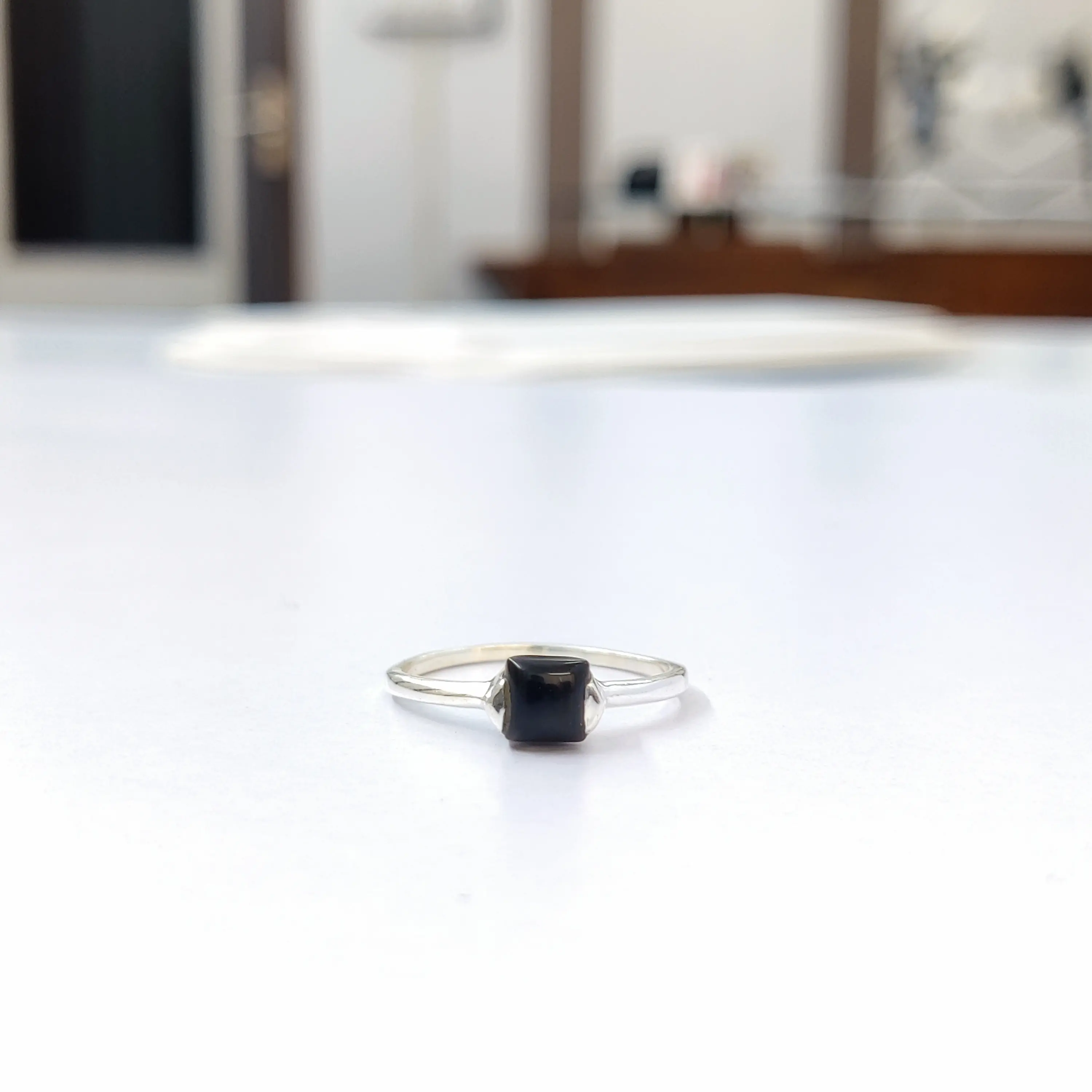 Стильный квадратный черный оникс кольцо для женщин мини камень с 925 стерлингового серебра для юбилея и подарков