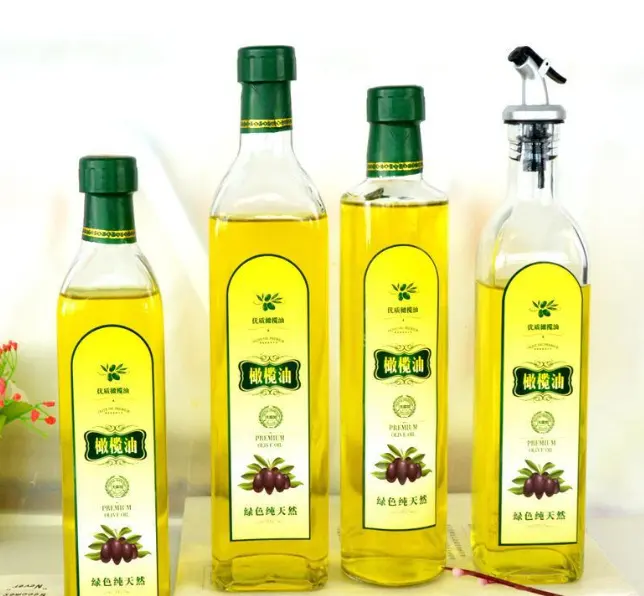 Quadrato trasparente 500ml bottiglia di vetro olio d'oliva mini 100ml 150ml 250ml bottiglia di olio vegetale 750ml salsa bottiglia di vetro di cottura con coperchio