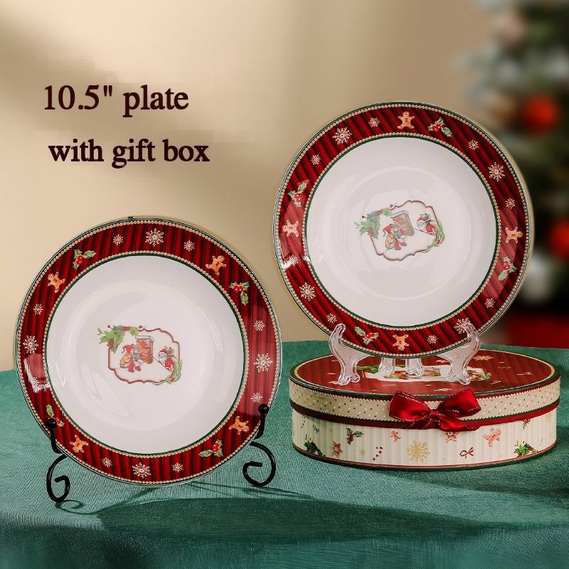 Assiette double 10 pouces, rayures vintage, coffret cadeau