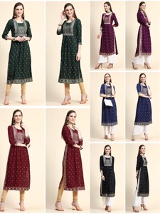 夏季集体民族服装印度kurtis女性最新棉人造丝混纺面料刺绣脖子图案柔软光滑