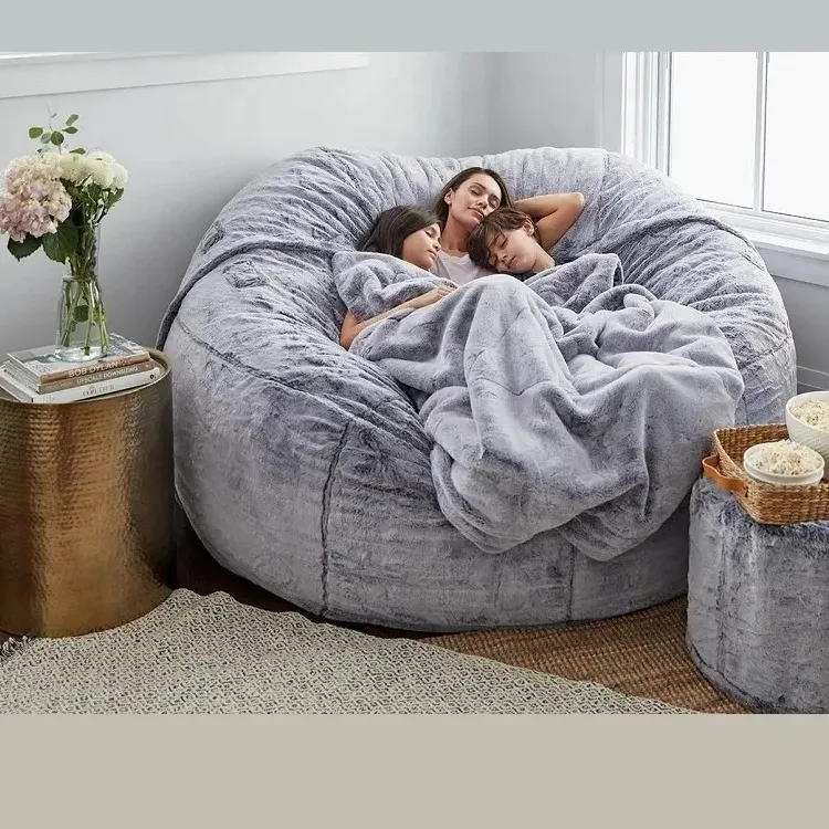Extra large bean bag cover 7ft foam filled living room sofa faux fur giant sofa bed bean bag chair