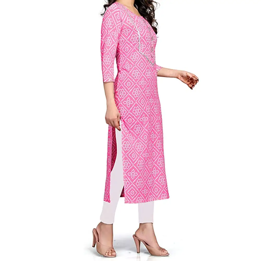 Pakistani Kurtis long and straight for women Pink Color Printed Women Kurtis