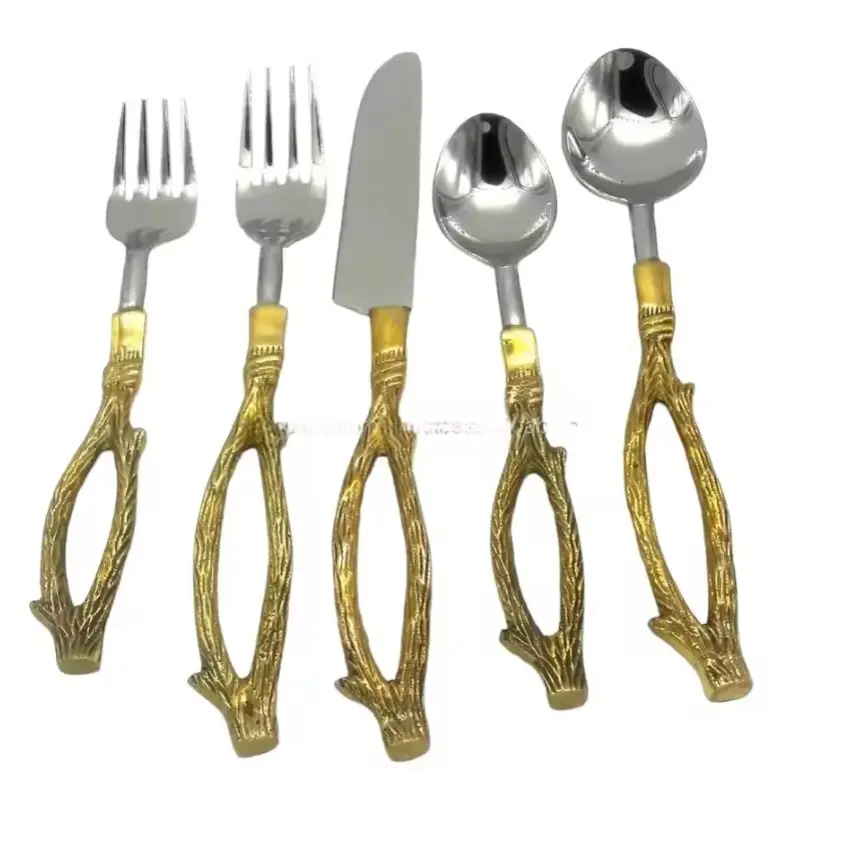 Conjunto de talheres de aço inoxidável para uso doméstico, utensílios de metal mais vendidos, colher e garfo, utensílios de mesa de cozinha em ouro