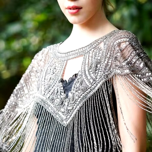 <strong>Elegant</strong> Anti-Static Ladies Evening Party Dress Beaded Cape Embroidered Pearls Crystal Breathable Organza for Prom Club - Product Image 1