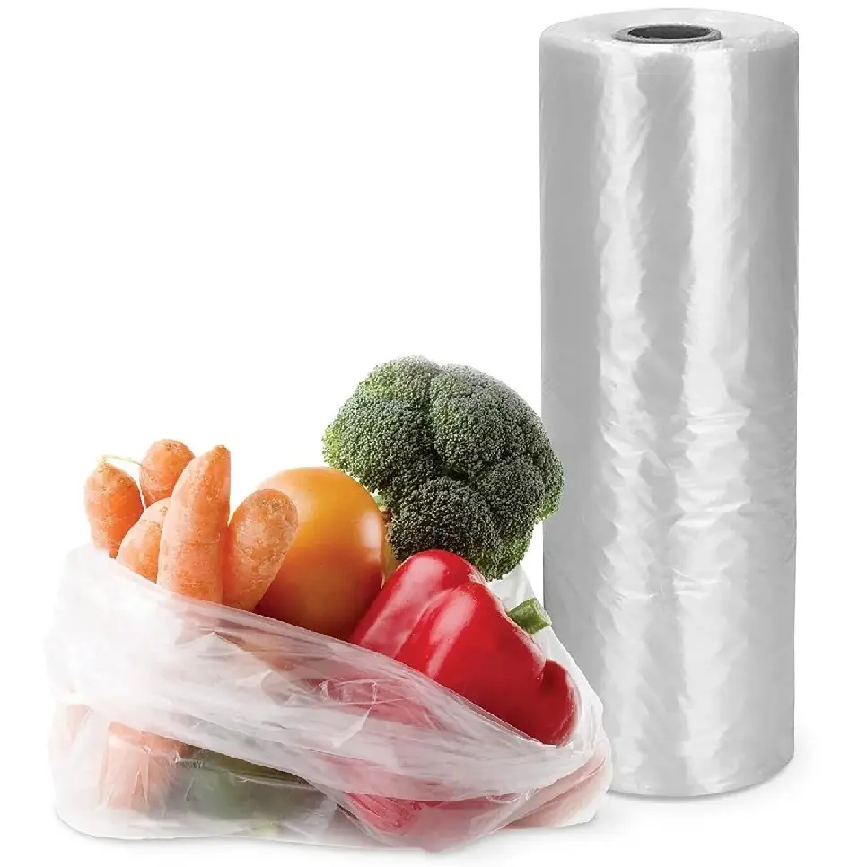 Tas plastik bening makanan freezer tas produksi tas datar belanja gulungan tas untuk supermarket