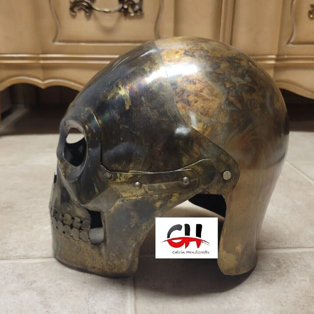 금속 골동품 중세 해골 헬멧 전면 갑옷 기사 헬멧 선물.