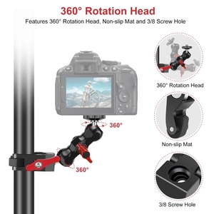 Super Camera Clamp <strong>Mount</strong> with 1/4'' Screw for Phone for Go Pro for Insta360 PULUZ Metal Multi-function Magic Arm Ball Bracket - Product Image 4