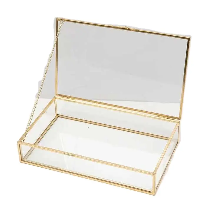 Caja de cartón de vidrio dorado para exhibición de joyería, foto de Chocolate, ramo de boda, contenedor, recuerdo, organizador de maquillaje, fabricante al por mayor