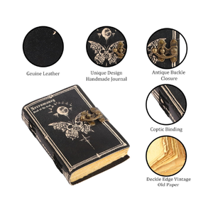 <strong>Book</strong> of spells leather journal deckle edge paper grimoire printed diary third eye witchcraft supply vintage spell notebook