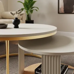 <strong>Nesting</strong> Modern Nordic Style Round Coffee <strong>Tables</strong> with Metal Legs Set of 2 for Living Room Villa and Gym <strong>End</strong> <strong>Tables</strong> - Product Image 3