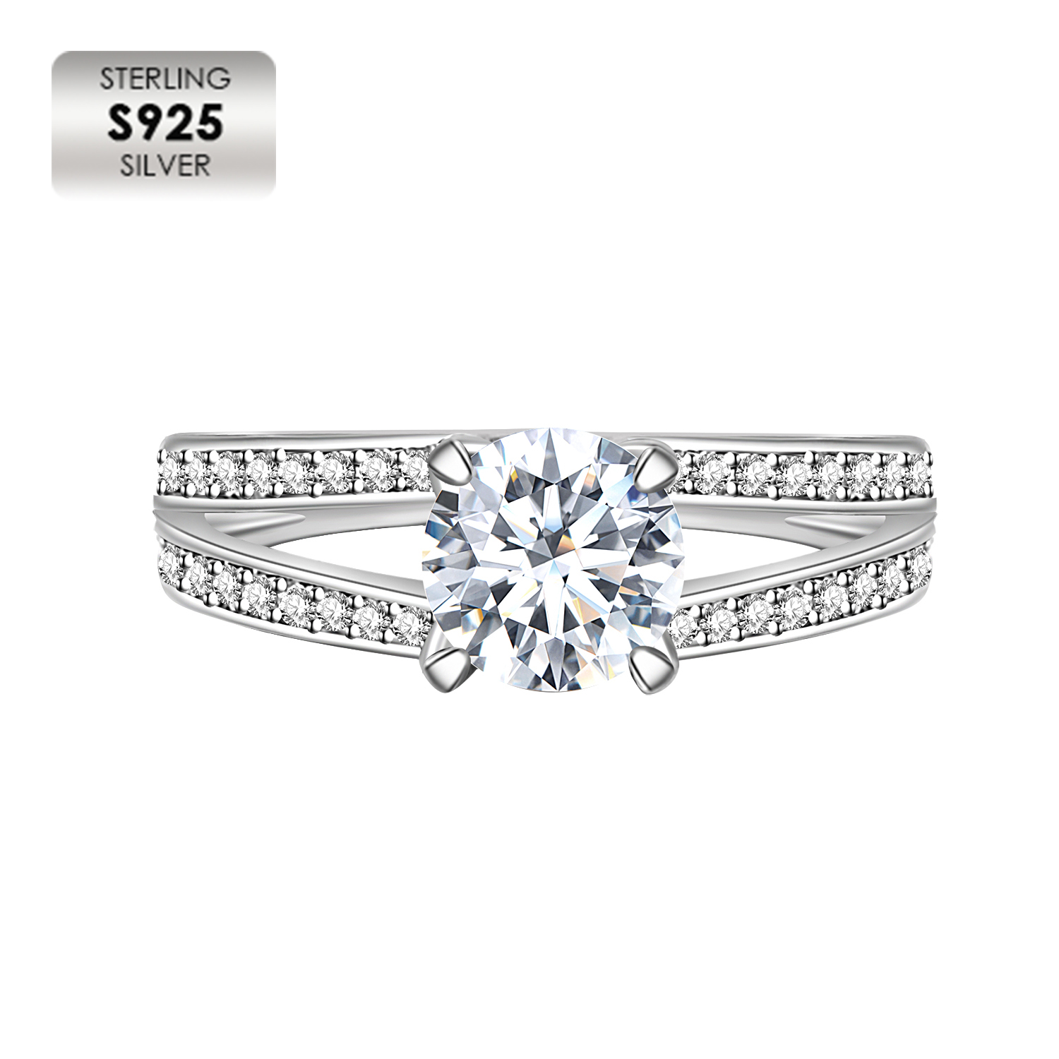 925 Silver 18K White Gold Plated Fine Jewelry Ring MR067