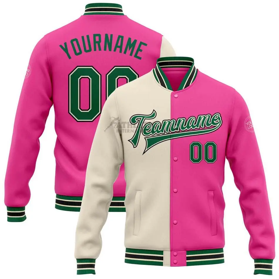 Dos tonos de color personalizado hombres ropa chaquetas de béisbol Universidad y equipo universitario nombre Número bordado impreso Letterman chaqueta