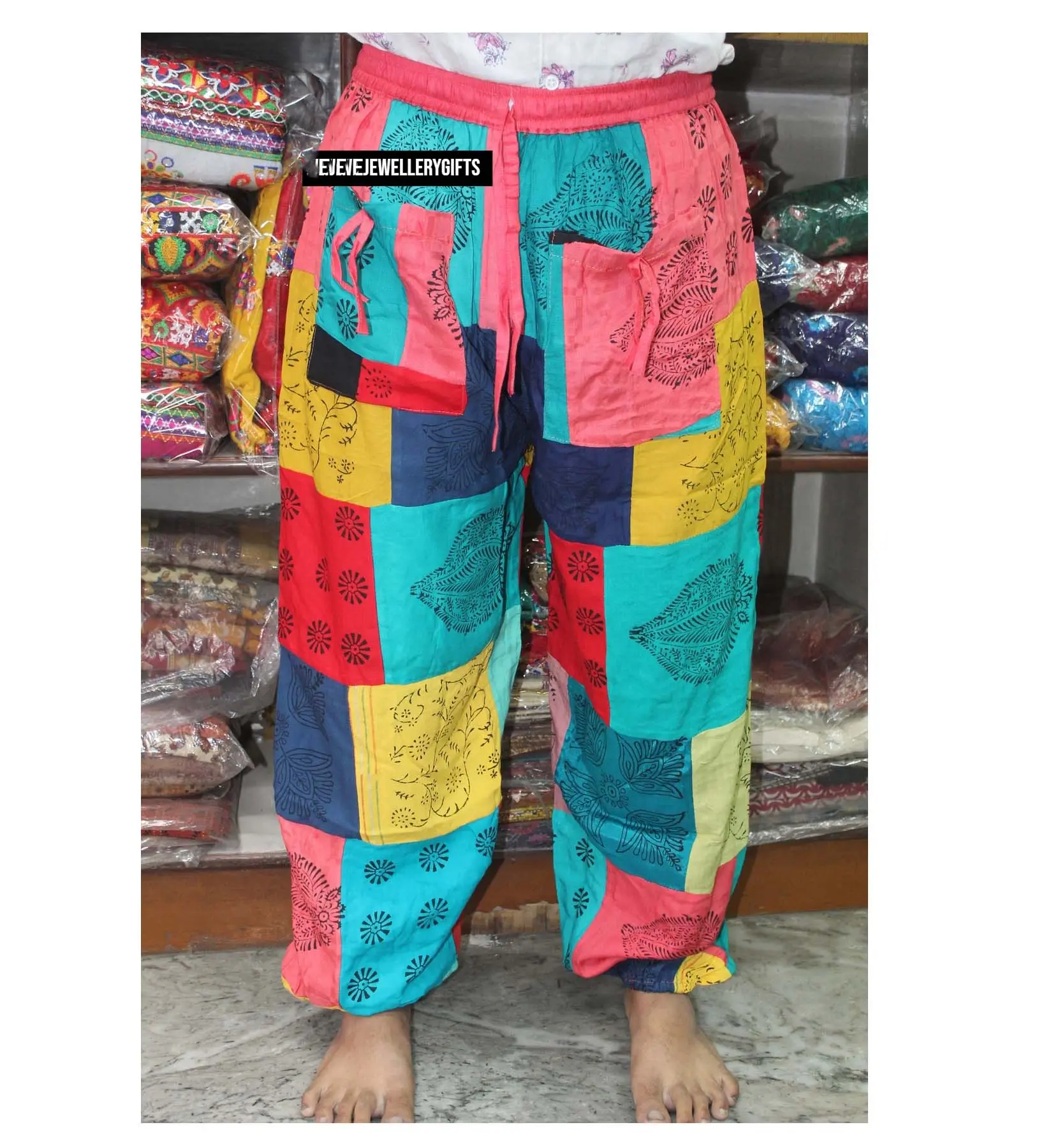 महिला हरम पैंट भारतीय यूनिसेक्स आकार का पैच काम हरम पतलून बोहो हिप्पी की पैच वर्क हार्म पैंट