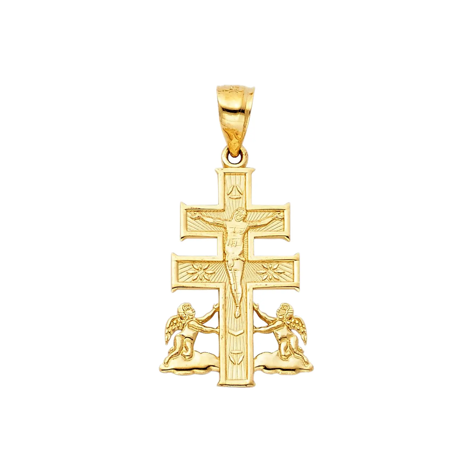 Crucifix chrétien plaqué or jaune 14 carats pendentif symbole religieux croix classique élégant poli