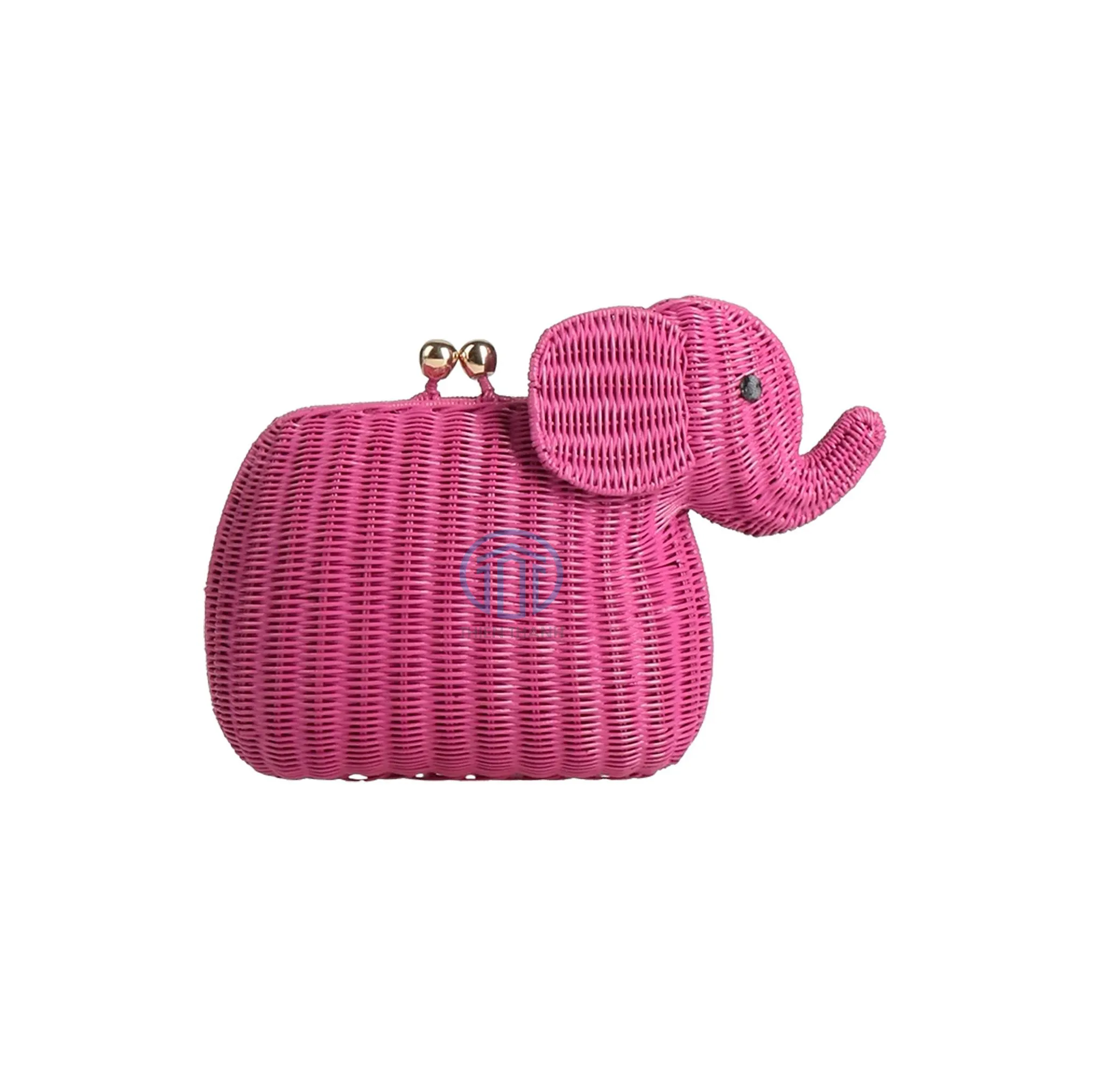 Neue Kollektion von natürlichen Rattan handgefertigte Elefant-förmige Tiertaschen für Damen Top-Großhändler Fabrik modische Handtaschen