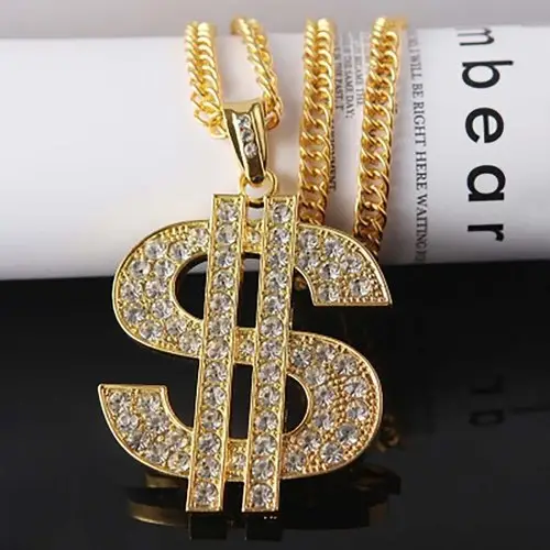 Attraktiver Hip Hop Schmuck für Herren Trendy Natural Diamonds Dollar Sign Certified Gold Anhänger Bordstein kette Halskette