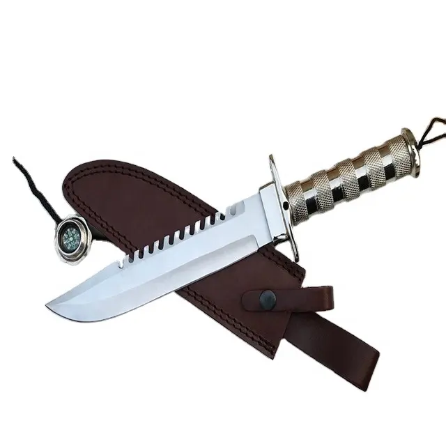 Sobrevivência Rambo faca 97mm comprimento da lâmina Kit sobrevivência bainha de couro e bússola com embalagem caixa Feito à mão