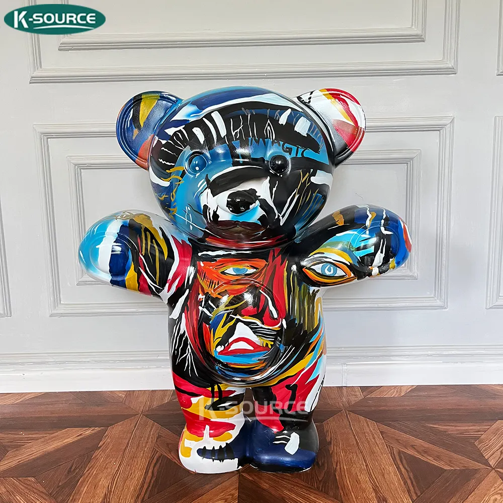 Estatua de resina de oso pintado a mano para decoración del hogar, escultura de animales de colores, artesanía