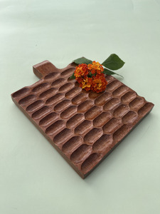 现代装饰木托盘不规则形状盘碟日常使用库存植物图案盘碟 - Product Image 3