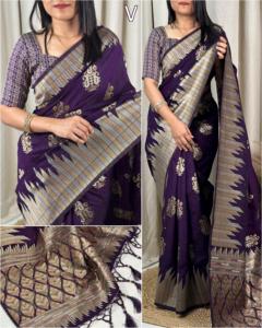 Top Quality Most Trending Attractive Modern <strong>Style</strong> Banarasi Silk Saree With Hand Katha Pallu Mirror Work Online Shopping India