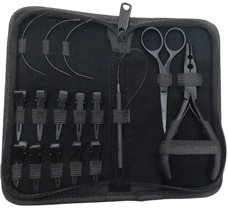 Kit de herramientas de extensión de cabello, alicates de acero inoxidable, negro mate, venta al por mayor