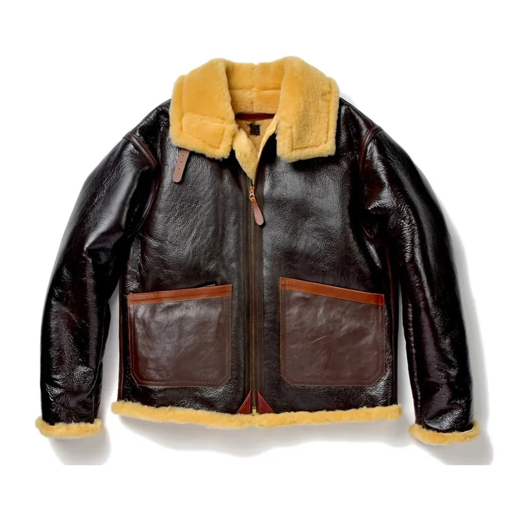 TYPE D-1 PATCH POCKET Style Sheepskin Leather Jacket For Men With Fur fashion slim fit made in Pakistan