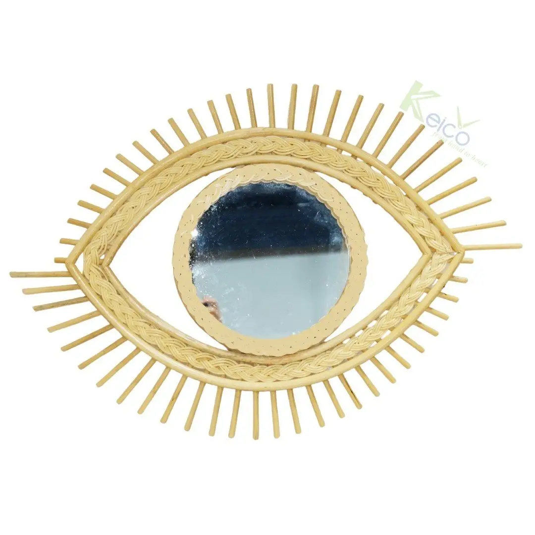 Hot products 2024 wall decoration eye shape mirror high quality handmade rattan mirror wall hanging decoration from Vietnam