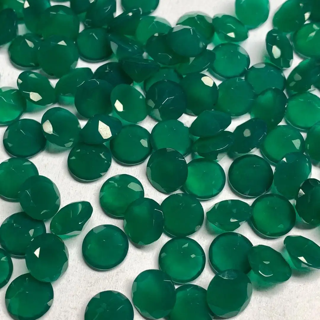 Grüne Farbe Onyx Achat Stein Runde Form Schneiden Facettierte Edelsteine Zum Großhandels preis Vom direkten Lieferanten