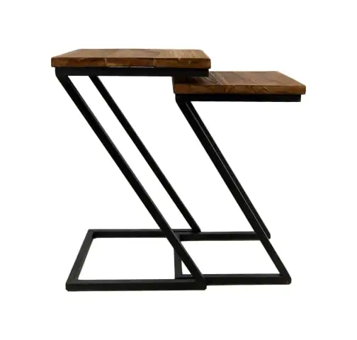 Tavolo industriale moderno retrò piano in legno di Mango massiccio con struttura in metallo nero Design minimalista per soggiorno