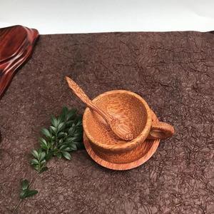 环保椰木咖啡杯顶级品质可可茶杯茶碟套装棕榈木水杯