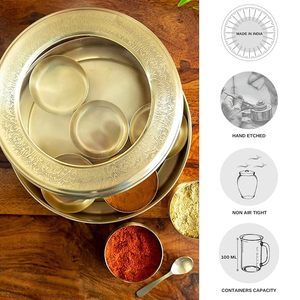 ふた付きキッチン用COPPERスパイスボックス/マサラダバ、7つのスパイスコンテナと1つのデザイナースプーン真ちゅう製マサラボックス (スパイス収納用) - Product Image 5