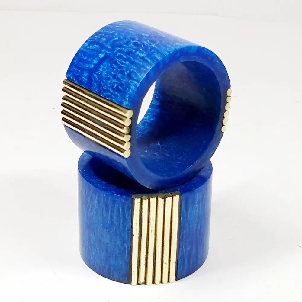 Kualitas Terbaik buatan tangan kuningan bekerja Resin dekoratif biru serbet cincin aksesoris pernikahan dekorasi meja gaya pemegang serbet cincin