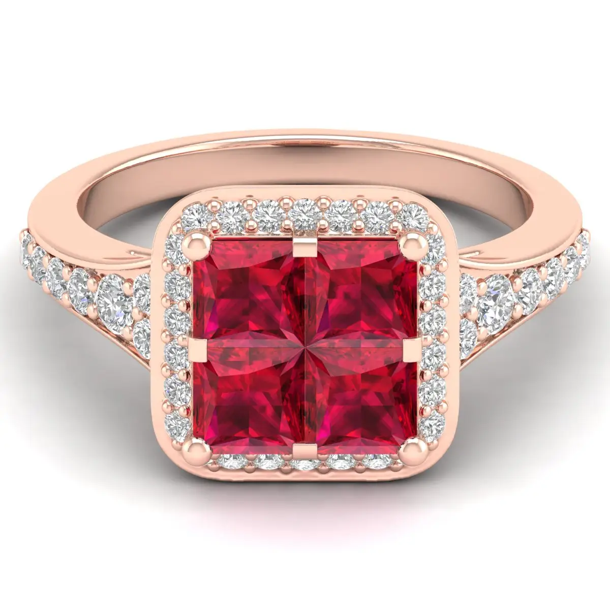 Дизайнерский натуральный рубиновый бриллиант в форме принцессы, драгоценный камень 14 К, однотонное розовое золото, ручной работы, большой граненый драгоценный камень, Красный Рубиновый кольцо