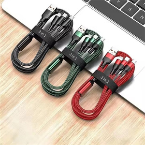 マルチ充電ケーブル3 in 1ナイロン編組マルチUSBケーブル複数充電器66W 6A携帯電話用高速充電コード - Product Image 1