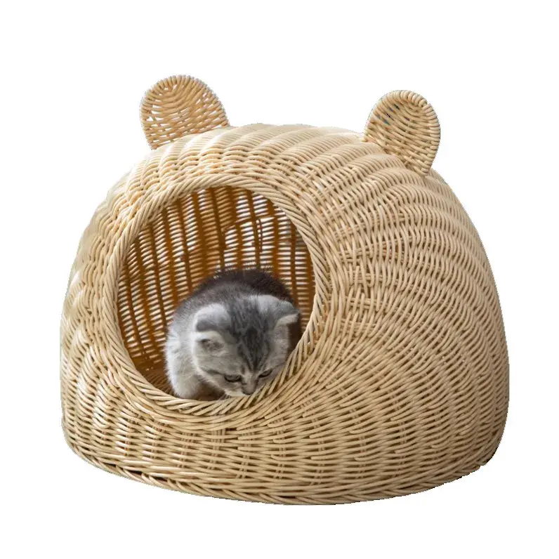 Maison en rotin de plusieurs couleurs pour animaux de compagnie, maison de chat en rotin maison de chien en osier personnalisé transporteur d'animaux actif