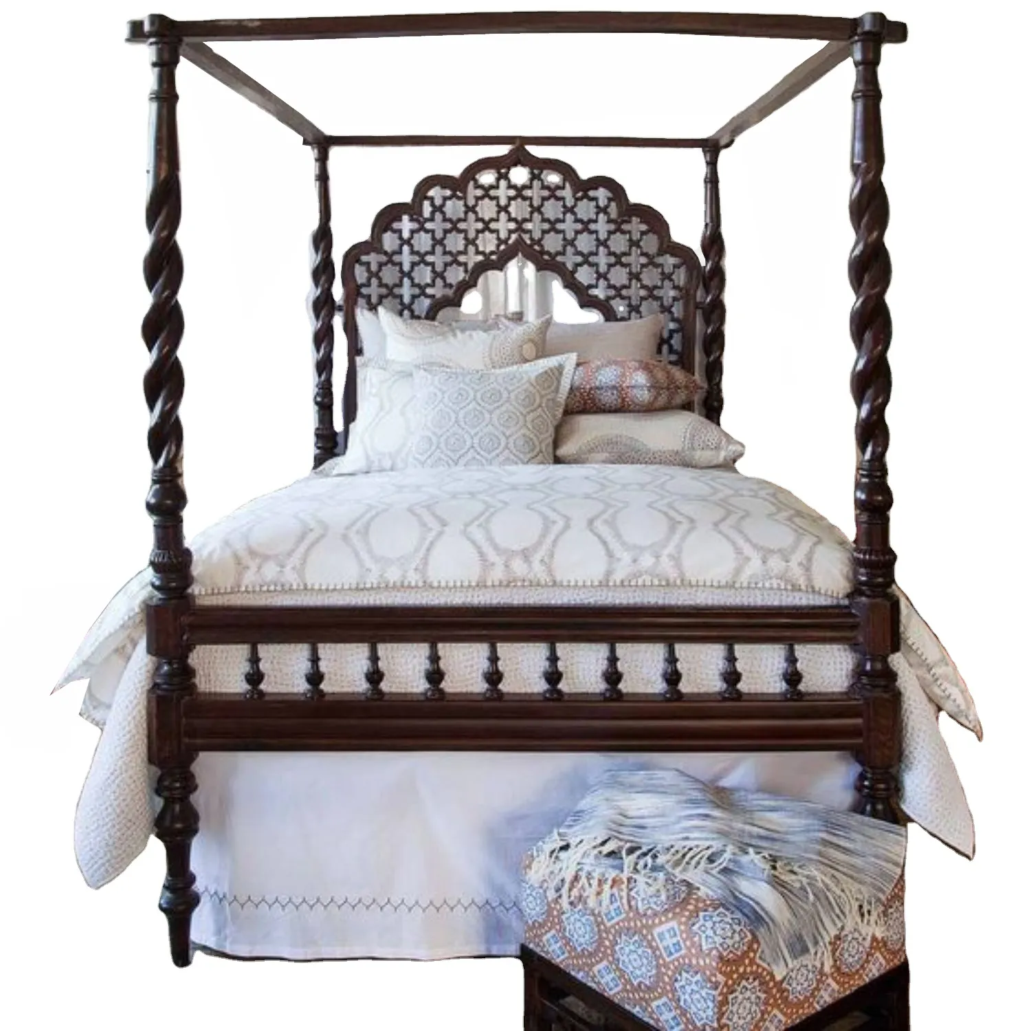Оптовая продажа, Высококачественная современная роскошная винтажная королевская кровать, мебель для спальни, американская мировая Ремесленная кровать, традиционная деревянная кровать с плакатом