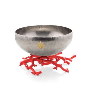 金属设计师花式上菜碗银色闪亮抛光树枝形底座红色餐具日式碗