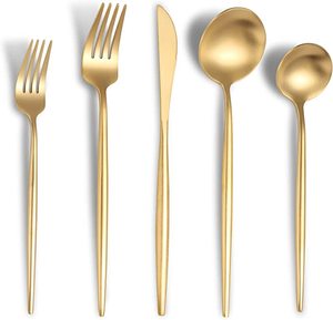 热销高品质不锈钢金色PVD餐具套装，带乡村骨骼设计师手柄餐具 - Product Image 2