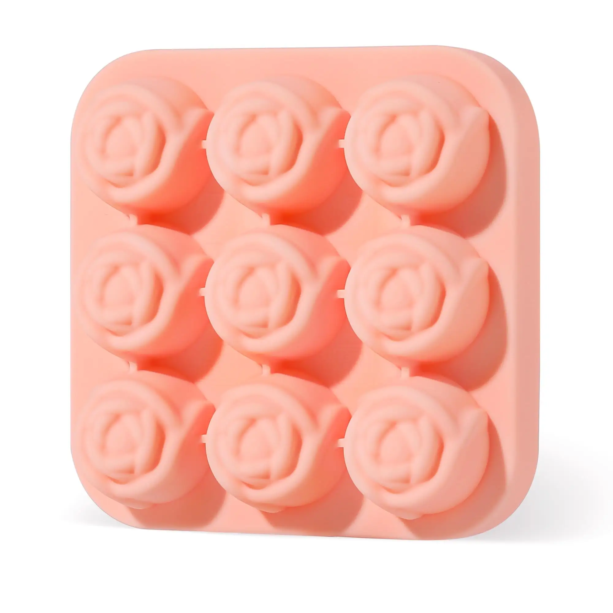 Cubo di ghiaccio personalizzato stampo quadrato 9 cavità fiore rosa Silicone cubetto di ghiaccio senza BPA per whisky Cocktail fare vassoi stampi