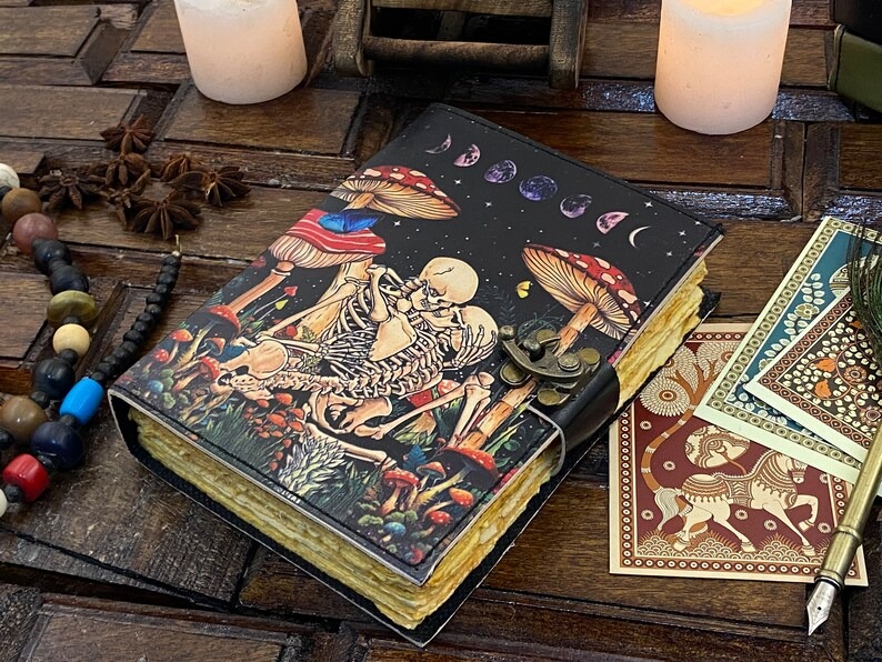 Kafatası severler Grimoire deri bağlı dergisi boş büyü kitap gölgeler cadı wiccan günlük severler hediye cadılar bayramı için - Product Image 5