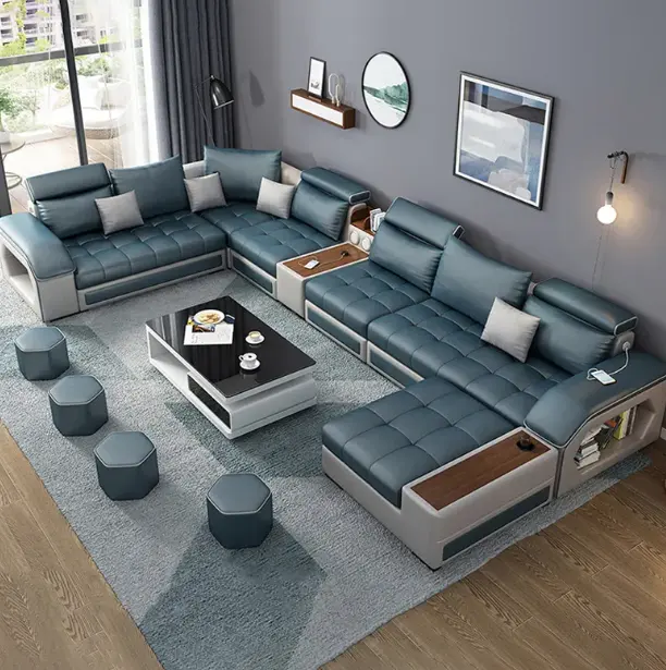 أريكة غرفة معيشة عصرية طراز كريمي أريكة بألوان متناغمة متداخلة بألياف دقيقة