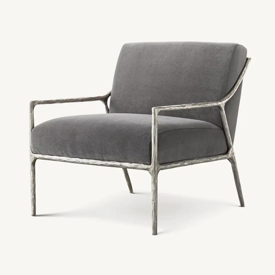 Estilo rústico Thaddeus Slope Sillón Martillo Base de metal forjado Tela gris Accent Lounge Chair