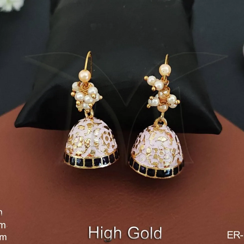 Meena Jewelry-pendiente de Jhumka de diseño elegante, joyería de esmalte de oro alto, Meenakari