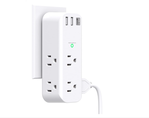 带旋转和多插头的插座扩展器，带6个交流3个USB端口 (1个USB C)，带壁式适配器充电器的3面电源带 - Product Image 1