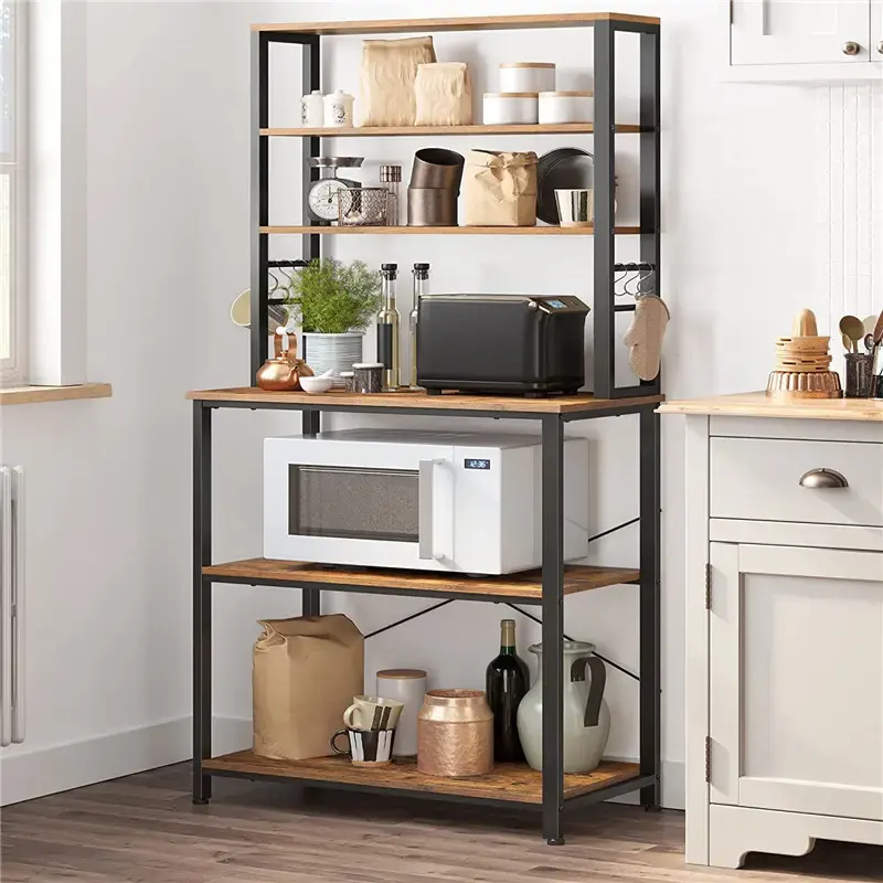 Multifunctional Kitchen Wooden Shelf Cutlery Rack Microwave Stand Kitchen Appliance Rack with Power Outlet