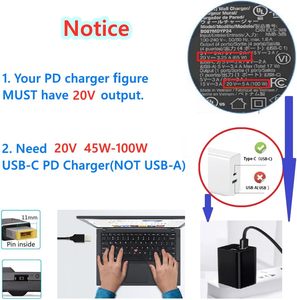 USB C ince uçlu dizüstü bilgisayar şarj kablosu, USB Tip C erkek Thinkpad, Lenovo Yoga için kare dönüştürücü 100W PD girişi - Product Image 5