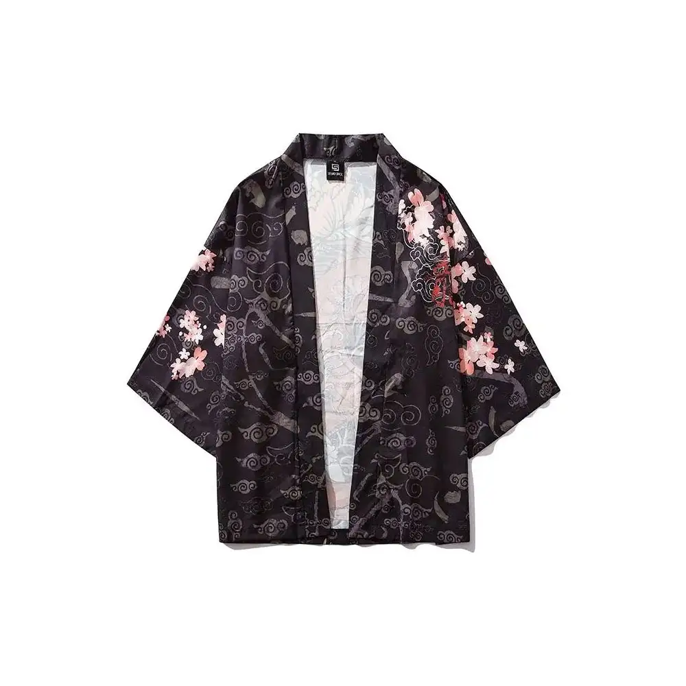 Japonês Floral Verão Manga Curta Impresso Meninos Moda Solta Casacos Blusa Top Cherry Blossoms Kimono T-shirts