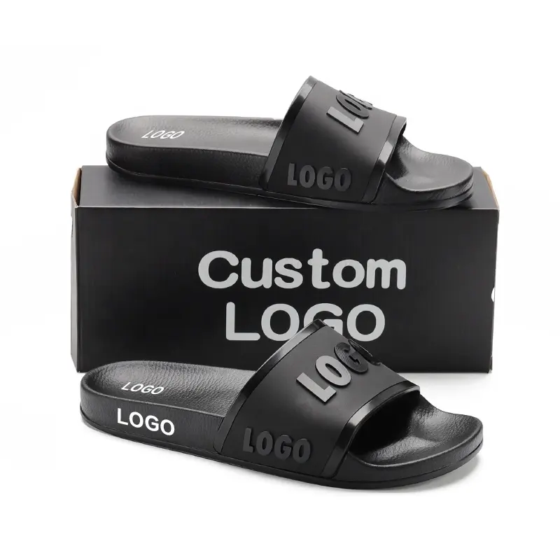 Xsheng, precio al por mayor, suela de Pu, sandalias deslizantes personalizadas, fabricantes, logotipo de goma 3D, zapatillas informales de verano de Pvc, zapatos deslizantes planos